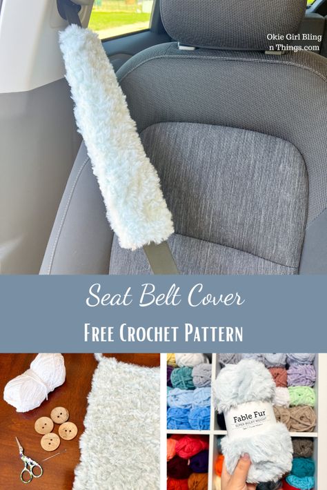 Seat Belt Cover Crochet, Crochet Faux Fur, Simple Scarf Crochet Pattern, One Skein Crochet, Plaid Crochet, Crochet Belt, Crochet Car, Crochet Cowl Pattern, Crochet Rug Patterns