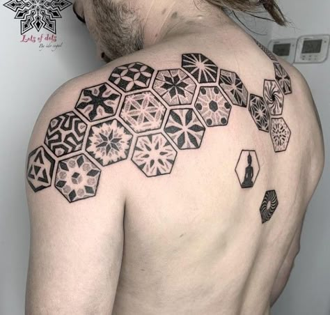 Octagon Tattoo Design, Hexagonal Tattoo, Hexagon Sleeve Tattoo, Geometric Illusion Tattoo, Octagon Tattoo, Hexagon Tattoo Design, Hex Tattoo, Geometric Hexagon Tattoo, Hexagon Tattoos