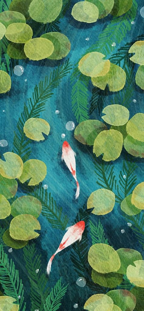 Koi Wallpaper, Cute Backrounds, Underwater Wallpaper, Parking Spot Painting, Fish Background, Koi Fish Drawing, Fish Illustration, Fish Wallpaper, Fish Drawings