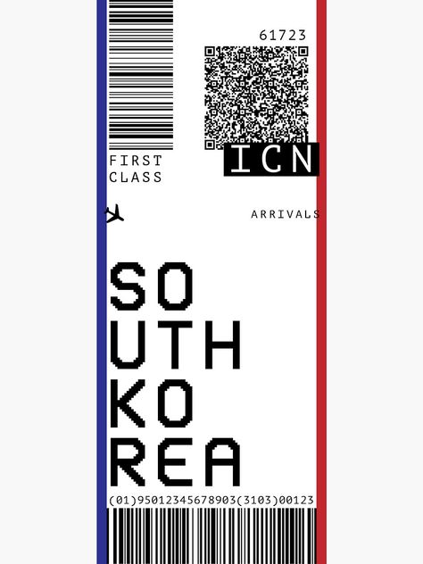 "South Korea Airport Ticket" Sticker by arlingjd | Redbubble Plane Tickets Aesthetic Korea, South Korea Plane Ticket, Aesthetic Ticket Sticker, Korea Plane Ticket, Plane Ticket To Korea, Plane Tickets Aesthetic, Ticket Aesthetic, Tickets Aesthetic, Airport Ticket