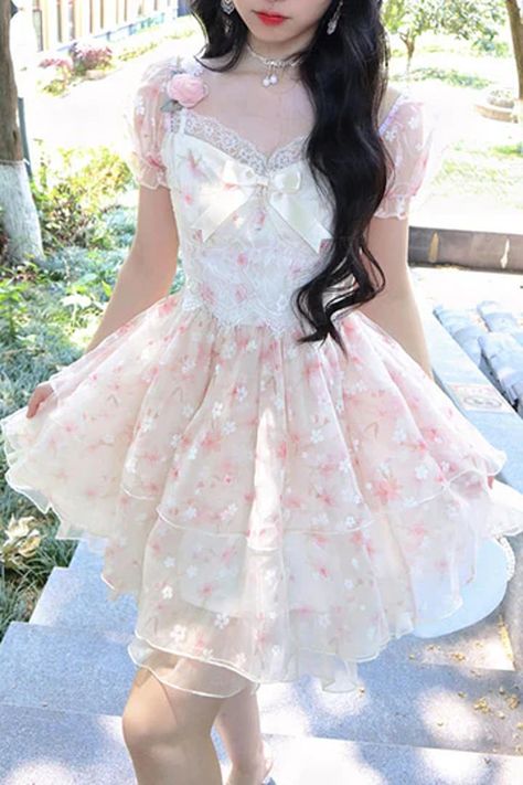 Cherry Blossom Short Dress, Floral Dress Aesthetic, Short Princess Dress, Valentines Dress, Floral Dress Outfits, Vintage Mini Dresses, Coachella Valley, Vintage Floral Dress, Dress Aesthetic