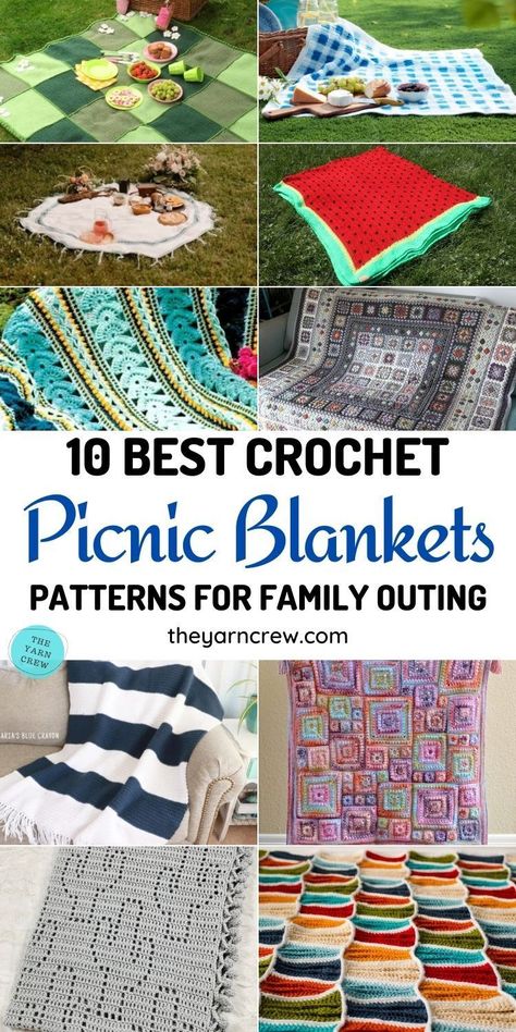 10 Best Crochet Picnic Blanket Patterns For Family Outing. Crochet Picnic Blanket Patterns For Family Outing curated by The Yarn Crew. Crochet Picnic Blanket, Crochet Picnic, Picnic Blanket Pattern, Crochet Project Free, Farm Crafts, Pixel Crochet, Crochet Fall, Picnic Rug, Blanket Patterns