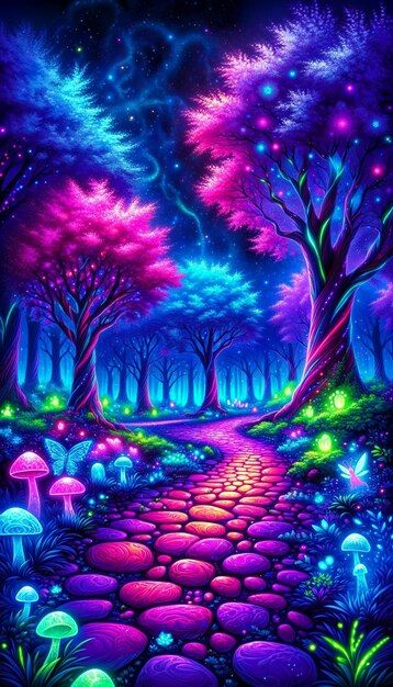 Photo enchanted neon forest with magical... | Premium Photo #Freepik #photo Where To Apply Contour, Apply Contour, Neon Forest, Apply Highlighter, Contouring Tips, Blush Application, Mushroom Pictures, Neon Flowers, Neon Painting