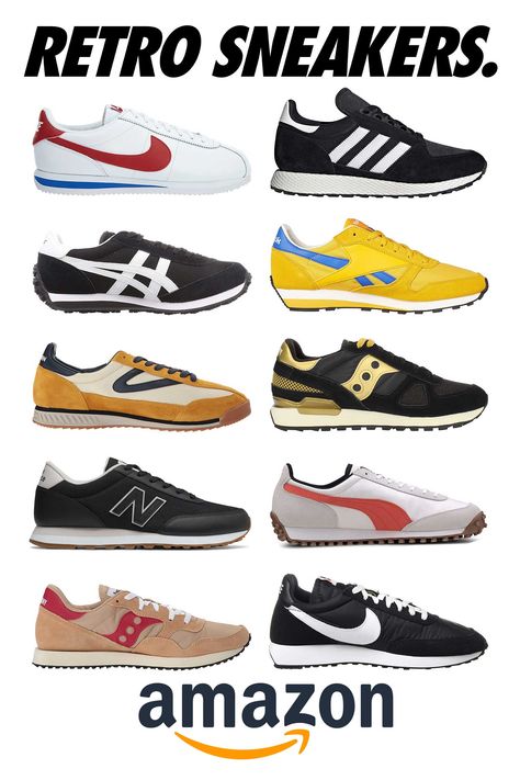 The Top 10 Best Retro Running Style Sneakers on Amazon.com - 2021 List by The Deffest Retro Runners Sneakers, Retro Sneakers Mens, Vintage Sneakers Retro, Nike Vintage Sneakers, Amazon Sneakers, Kpop Challenge, 90s Sneakers, Guys Fashion Casual, Sneakers Outfit Men