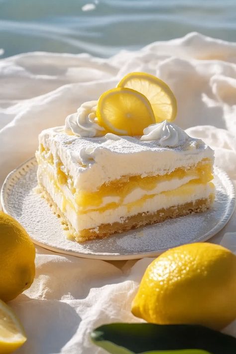 Lemon Cream Cheese Dump Cake Lemon Cake Squares, 3 Layer Lemon Cake, Lemon Filled Desserts, Lemon Cake Dessert Ideas, Lemon Cream Cheese Poke Cake, Desserts That Go With Pasta, Desserts Using Lemon Curd, Lemon Curd Recipes Desserts, Lemon Cake Desserts