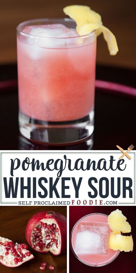 If you want a lip smacking cocktail that’s perfect for the winter holidays, mix up an easy to make Pomegranate Whiskey Sour. #pomegranate #whiskeysour #cocktail Pomegranate Sour, Pomegranate Cocktails, Pomegranate Recipes, Whisky Sour, Winter Drink, Whiskey Cocktail, Bourbon Cocktails, Whiskey Sour, Whiskey Drinks