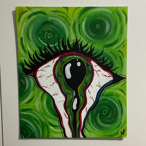 Melting Painting Ideas, Funky Art Painting Acrylic, Weird Acrylic Painting Ideas, Green Drawing Ideas Easy, Grunge Art Paintings, Painting Ideas Funky, Alien Painting Easy, Monster Eyes Drawing, Weird Painting Ideas