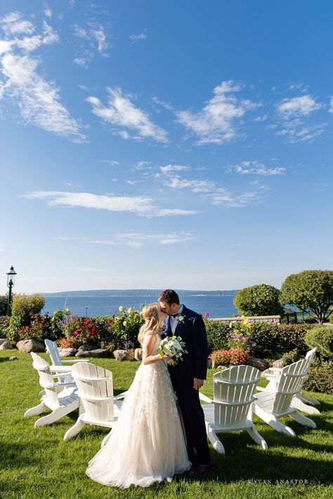 bride and groom enjoying the view in Petoskey Lake Michigan Wedding Venues, Northern Michigan Wedding, Michigan Beach Wedding, Garden Veranda, Harbor Springs Michigan, Lake Michigan Wedding, Harbor Wedding, Lake Michigan Beaches, Bhldn Wedding