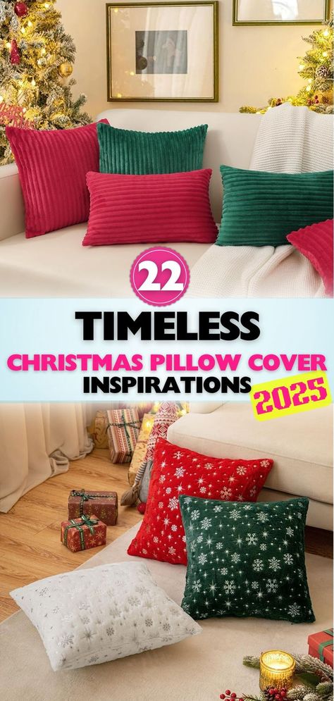 Celebrate the holidays with stunning Christmas pillow cover ideas featuring traditional designs, modern twists, and versatile colors perfect for every festive occasion. Holiday Couch Pillows, Christmas Pillow Ideas, Pillow Cover Ideas, Couch Pillow Covers, Cozy Holiday, Christmas Pillow Covers, Couch Pillow, Cover Ideas, Green Christmas