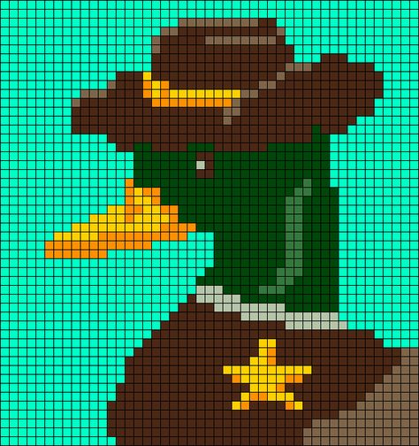 Alpha pattern #166266 | BraceletBook Duck Tapestry Crochet, Western Alpha Pattern, Goose Alpha Pattern, Funny Tapestry Crochet, Cowboy Pixel Art, Western Pixel Art, Silly Pixel Art, Alpha Pattern Tapestry, Duck Alpha Pattern