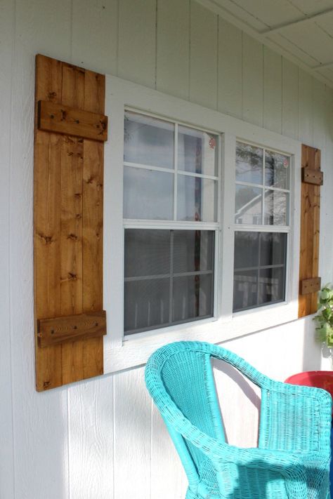 DIY wood shutters Homemade Shutters, Diy Window Shutters, Diy Wood Shutters, Window Shutters Diy, Outdoor Shutters, Cedar Shutters, Cottage Plans, House Shutters, Diy Shutters