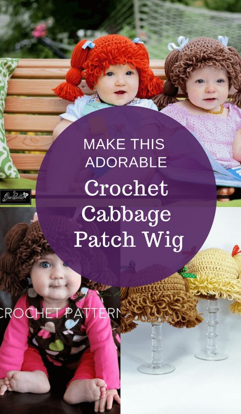 Cabbage Patch Crochet Hat, Cabbage Patch Crochet Pattern Free, Cabbage Patch Hat Free Pattern, How To Make Cabbage Patch Wig, Free Cabbage Patch Hat Pattern, Cabbage Patch Wig Pattern Free, Diy Cabbage Patch Wig, Crochet Cabbage Patch Hat Pattern Free, Diy Cabbage Patch Doll Costume