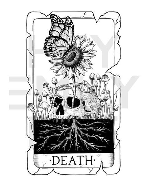 Tarot Card Back Tattoo, Skeleton Tarot Card Tattoo, Tarot Painting Ideas, Tarot Card Sketch, Tarot Cards Drawing, Duality Tattoo Ideas, Tarot Card Drawings, Tarot Card Tattoo Design, Tarot Tattoo Ideas