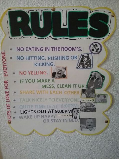 Home rules Rules Chart For Home, Rules For Your Room, Behavior Charts For Home, Daycare Rules, Bedroom Rules, Behavior Chart Preschool, Toddler Rules, Home Behavior Charts, Home Rules