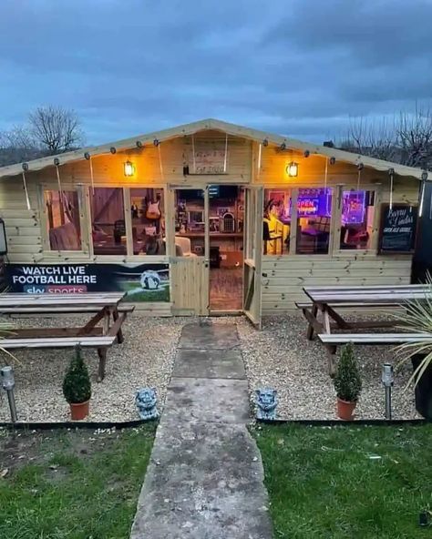 Sheds Turned Into Bars Backyards, Cook House Ideas Outdoor, Backyard Shop Buildings, Party Sheds Ideas Backyards, Party Shed Ideas, Backyard Bar And Grill Ideas, Backyard Pub Shed, Diy Backyard Bar, Grill Shack