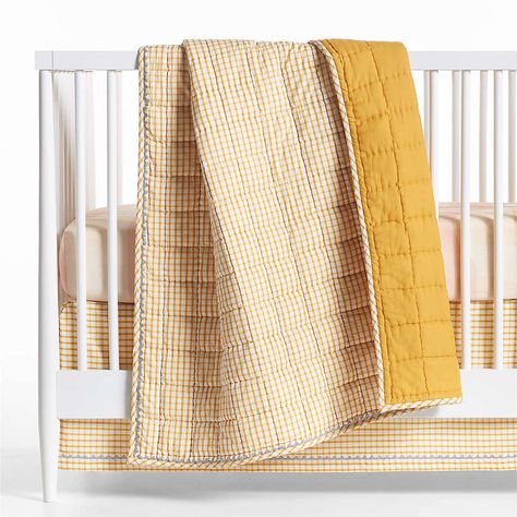 Yellow Windowpane Plaid Organic Cotton Baby Crib Skirt + Reviews | Crate and Barrel Baby Crib Quilt, Crib Bedding Boy, Baby Crib Bedding Sets, Boys Crib, Yellow Nursery, Quilted Baby Blanket, Organic Cotton Sheets, Bassinet Sheets, Crib Skirt