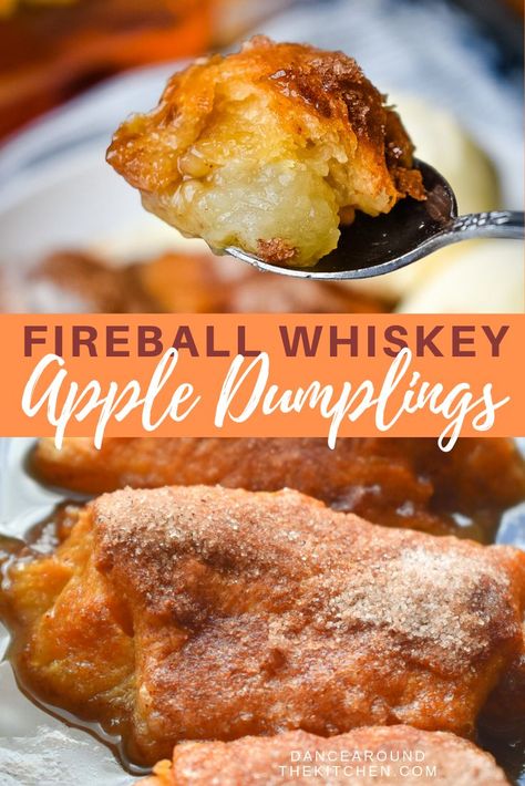 Fireball Apples, Fireball Whiskey Recipes, Crescent Roll Apple, Apple Dumplings Recipe, Fireball Recipes, Crescent Roll Apple Dumplings, Whiskey Sauce, Whiskey Recipes, Fireball Whiskey