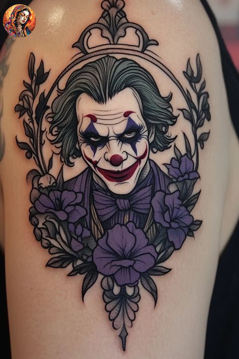 50+ Creative Joker Tattoo Ideas for Men" Explore over 50 unique joker tattoo designs, perfect for men who are searching for bold and intricate ink. Discover joker tattoo stencils, small Joker designs or elaborate hand tattoos. Whether you prefer a black joker tattoo design or colorful artwork, this collection will inspire your next piece of body art. Let the mysterious and iconic symbol of the joker come to life on your skin with these captivating tattoo ideas. Joker Tattoo Ideas For Women, Small Color Tattoo For Men, Joker Tattoo Ideas For Men, Joker Tattoo For Women, Color Tattoo For Men, Small Color Tattoo, Joker Tattoo Ideas, Joker Tattoos, Joker Tattoo Design