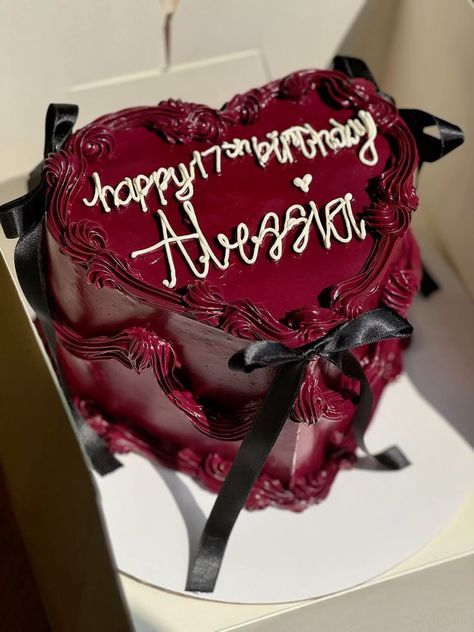 #BEAUTY, #RELATIONSHIPS #Fashion #Animals #Outfits #Winter Outfits #Animals Strange Cake Designs, Mini Vintage Heart Cake, 19tg Birthday Cake, Birthday Cake Red And Gold, 21th Birthday Cake Ideas, Maroon Birthday Cake, Red Bday Cake, Dark Red Cake, Red Cake Designs Birthday