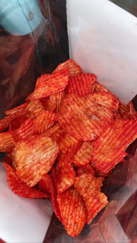 Spicy Food Aesthics, Hot Chips Recipe, Spicy Chips, Red Snacks, Hot Chips, Eating Food Funny, Mexican Snacks, Hot Chip, Sleepover Food