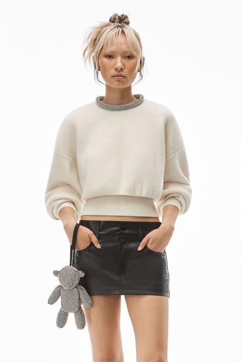 Alexander Wang Sweater, Cozy Luxury, Crystal Trim, Boiled Wool, Celebrity Outfits, Clothes And Accessories, Alexander Wang, Leather Skirt, Alexander