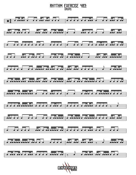 Drums: 8th note reading exercise 403 - Rhythms Ninja Rudiments Drum, Drums Notes, Rythm Guitar, Drum Exercises, Drum Set Music, Learn Drums, Trumpet Sheet Music, Saxophone Sheet Music, Drums Sheet