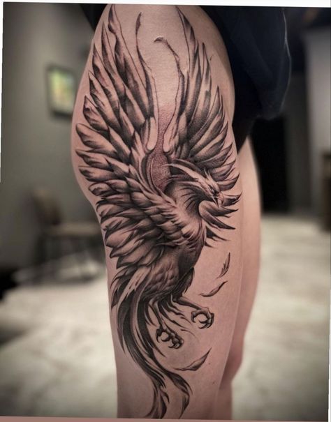 Phoenix Hip Tattoos Women, Phoenix Tattoo Hip, Phoenix Tattoo Thigh, Phoenix Tattoo Leg, Chinese Phoenix Tattoo, Feniks Tattoo, Phoenix Tattoo Sleeve, Tato Phoenix, Fenix Tattoo