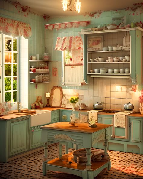 Cottage Vintage Kitchen, Old Kitchen Decor, Cottage Interiors Cozy, Granny Kitchen, Vintage Kitchen Aesthetic, Old Kitchen Vintage, Cosy Kitchens, Kitchen Ideas Vintage, Midcentury Farmhouse