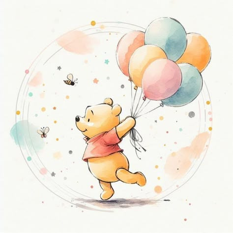 Winnie Pooh Bebe, Winnie The Pooh Painting, Winnie The Pooh Watercolor, Pooh Watercolor, Pooh Drawing, Winnie The Pooh Drawing, Disney Watercolor, Baby Disney Characters, Winnie The Pooh Cartoon