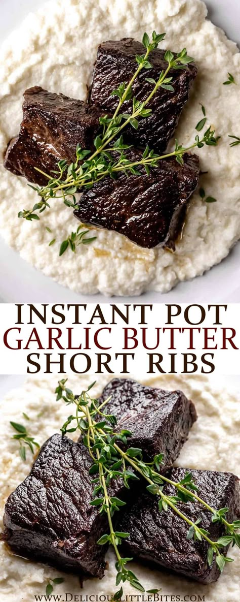 Garlic Butter Instant Pot Short Ribs - an easy Instant Pot recipe flavored with a simple combination of butter, garlic, and fresh thyme. This short ribs recipe is suitable for those on a gluten free, low carb, or keto diet. Now you can enjoy fall apart, incredibly tender short ribs in a fraction of the time! | #shortribs #instantpotrecipe #instantpot #beefribs Instant Pot Short Ribs, Low Carb Instant Pot Recipes, Recipes Instapot, Beef Short Rib Recipes, Short Ribs Recipe, Instant Pot Recipe, Boiled Egg Diet Plan, Ribs Recipe, Instant Pot Dinner Recipes