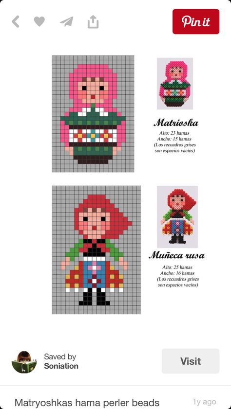 Folk Pixel Art, Mini Cross Stitch Patterns Miniatures, Colorwork Chart, Beads Pattern, Russian Dolls, Hama Beads Design, Perler Crafts, Hama Bead, Kids Crafting