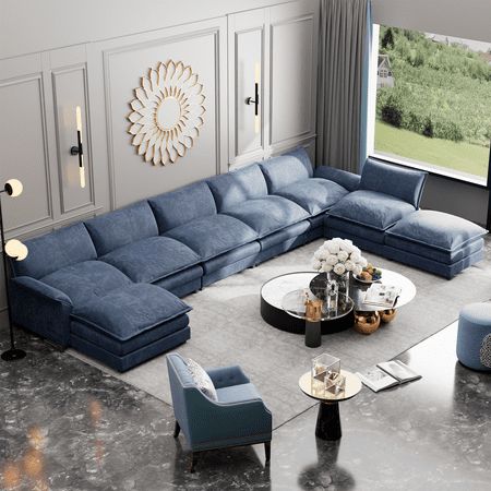 Homall 8-Seats Oversized Modular Sectional Sofa with Ottomans Convertible U-Shaped Sectional Couch Variable Sofa Couch Set with Oversized Soft Seat for Living Room,Blue Beige Couch Blue Pillows, Couches Living Room Apartment, Oversized Sectional Sofa, Blue Couch Living Room, Living Room Blue, Couches For Small Spaces, 3 Piece Sectional Sofa, U Shaped Sectional Sofa, Modern Sofa Set