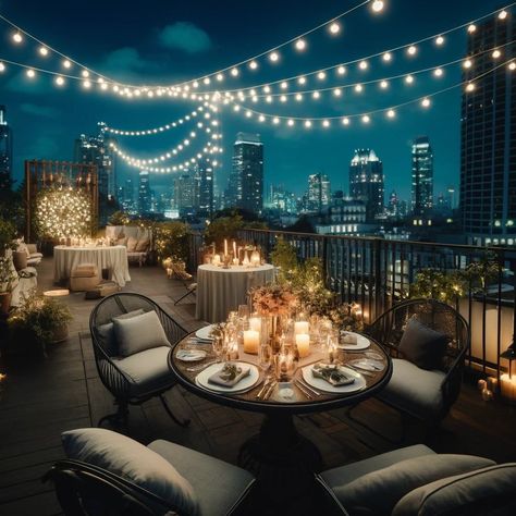 Rooftop dinners are magical! 🌆✨ Enjoy the skyline and fine dining from the comfort of your terrace. Who would you invite?  #RooftopDining #CityViews #EveningGlow #DinnerViews #SkylineMagic #RomanticDinner #OutdoorDining #StylishSetup #EveningChill #NightOut #AIImages #UrbanLife #FineDining #DineInStyle #HomeStyle #ElegantEvenings #NightLights #CityLife #LuxuryLiving #GourmetMeal #TerraceView #DiningDecor #NightInTown #CandlelightDinner #ViewToDineFor #FoodieHeaven #EpicureanLife #Cityscape Rooftop Date Aesthetic, Rooftop Date, Rooftop Dinner Date Night, Rooftop Dinner Party Aesthetic, Rooftop Party Ideas, Rooftop Dinner Aesthetic, Rooftop Stargazing, Rooftop Dining, Rooftop Party