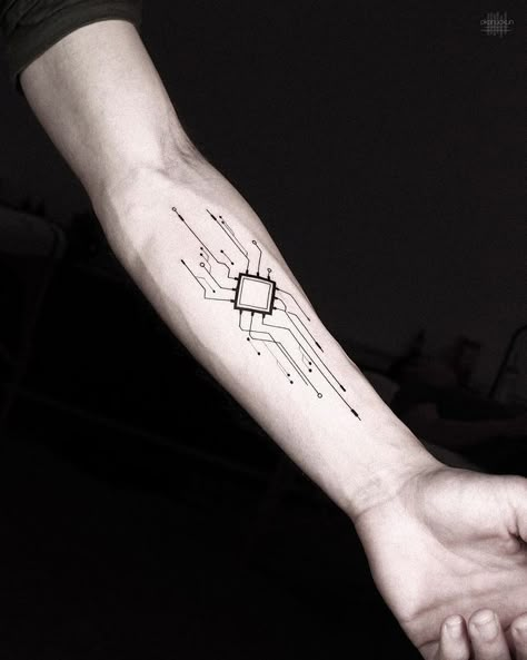 New York-based turkish tattoo artist Okan Uckun creates some of the most beautiful geometric tattoos you’ll ever seen. He uses simple and clean lines, symmetry, geometric shapes, dots and minimalism to create is wonderful art. More on the blog. Minimal Tattoo Forearm, Graphic Line Tattoo, Male Geometric Tattoo, Binary Tattoo Ideas, Cyberpunk Tattoo Back, Minimal Tattoo Geometric, Tattoo For Men Minimalist, Coding Tattoo, Graphic Tattoo Geometric