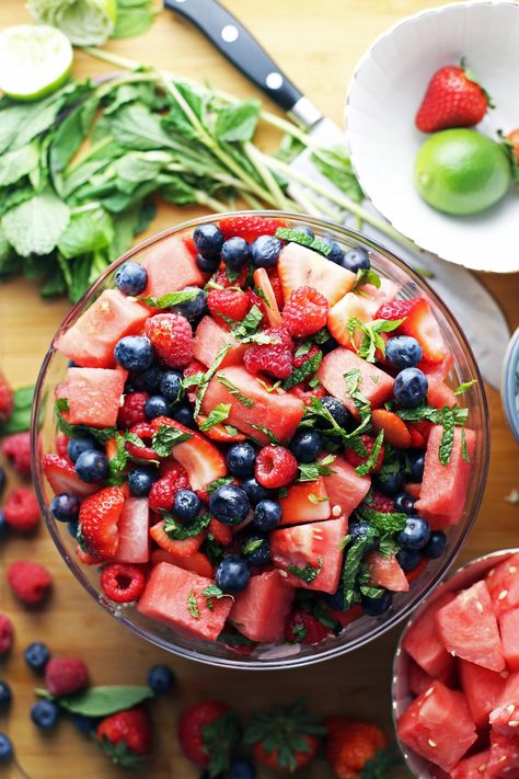 Watermelon Berry Summer Salad — Yay! For Food Berry Salad Recipe, Wedding Recipes, Carrot Pancakes, Watermelon Fruit Salad, Strawberry Cucumber, Ginger Vinaigrette, Pizza Fruit, Garlic Asparagus, Vegetable Bake