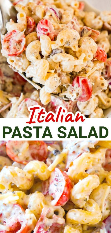 Creamy Italian Pasta Salad, Creamy Pasta Salad, Tomato Pasta Salad, Creamy Pasta Salads, Italian Pasta Salad, Cold Pasta Salad Recipes, Vegetarian Salad Recipes, Cold Side, Cold Pasta Salad