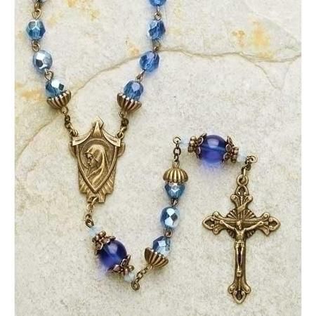 23" Baroque Sapphire Blue 7mm Glass Beaded Rosary with Keepsake Box Lighted Wreaths, The Sacred Heart Of Jesus, Beaded Rosary, Christmas Tree Accessories, The Sacred Heart, Sacred Heart Of Jesus, Wreaths And Garlands, The Virgin Mary, Heart Of Jesus