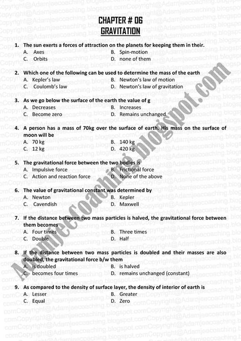 Adamjee Coaching: Physics Karachi Board XI - Gravitation Mcqs Gravitation Class 9 Notes, Gravitation Notes Class 11, Gravitation Notes, Notes English, Newtons Laws Of Motion, Physics Lessons, Newtons Laws, Physics Notes, Aptitude Test