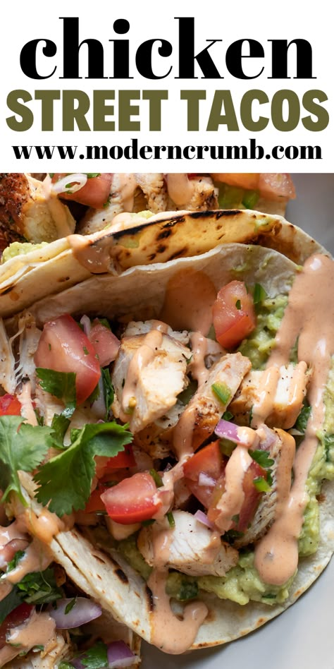 Street Tacos Recipe Chicken, Chipotle Aioli Sauce, Tacos With Guacamole, Chicken Guacamole, Taco Dinner Recipes, Street Tacos Recipe, Chicken Street Tacos, Seasoned Chicken Breast, Street Taco Recipe