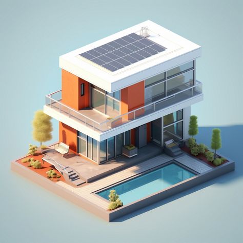 Free Photo | 3d rendering of isometric house Isometric House, Renewable Energy Sources, Isometric Drawing, Shine A Light, Solar House, Renewable Sources Of Energy, 3d Artwork, Energy Sources, Powerpoint Design