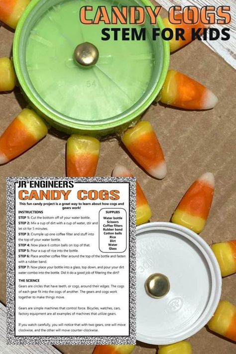 Candy Gears STEM Activity - Little Bins for Little Hands Candy Corn Stem Activity, Halloween Slime Recipe, Thanksgiving Science, Elementary Activity, Simple Machine Projects, Candy Science Experiments, Halloween Stem Activities, Candy Experiments, Balloon Experiment