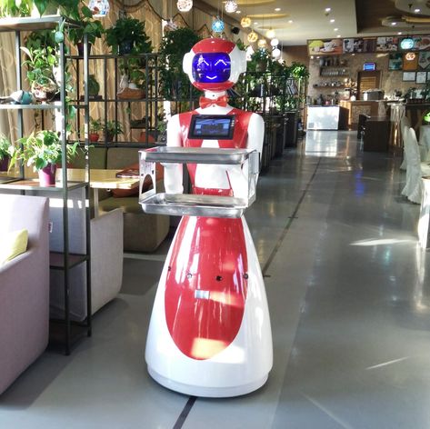 AI humanoid intelligent robots restaurant waitress food delivery robot (Red) Delivery Robot, Robot Restaurant, Star Wars Technology, Tomorrow Land, Intelligent Robot, Restaurant Service, Coconut Rice, Food Delivery, Robotics