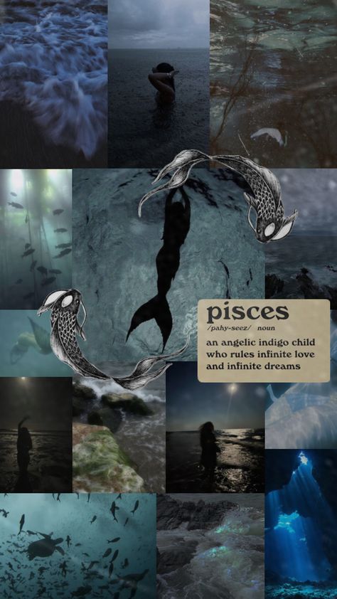 #pisces #piscesaesthetic #fyp #shufflefyp Pisces Collage Wallpaper, Pices Zodiac Wallpapers, Zodiac Signs Wallpaper Pisces, Pisces Astethic, Lilith In Pisces Aesthetic, Moon In Pisces Aesthetic, Dark Pisces Aesthetic, Pisces Siren, Pisces Wallpaper Iphone