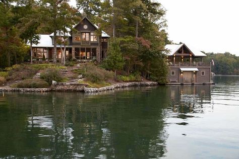 Spectacular lake house peacefully nestled on Lake Burton, Georgia Lake Houses Exterior, Lakefront Living, Lakefront Property, Country Cottage Decor, Lake House Plans, Lake Living, Lakefront Homes, Garden Architecture, Lake Cabins