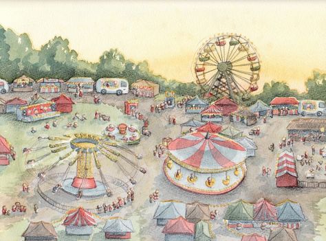 Fair Illustrations | Sunday Sketches - First Arial Illustration (in a while) Ride Drawing, Fair Rides, Garden Illustration, Isometric Art, Circus Art, Fun Fair, Poster Drawing, Color Pencil Drawing, Naive Art