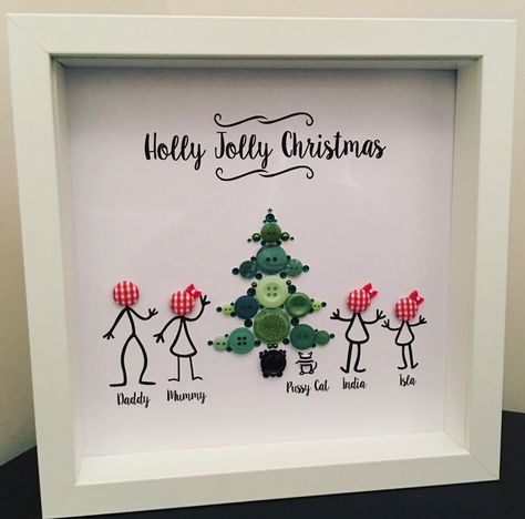 Christmas Button Picture 'Holly Jolly Christmas' 23 x 23cm white box frame. http://instagram.com/buttonpeople www.facebook.com/buttonpeople Christmas Box Frames, Button Family Picture, Diy Christmas Shadow Box, Button Christmas Cards, Christmas Frames Diy, Christmas Pebble Art, Diy Picture Frame, Box Frame Art, Xmas Toys