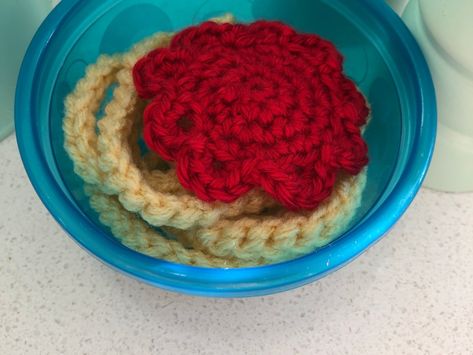 Crochet Play Spaghetti Free Pattern – Our Little Chateau Crochet Noodles Free Pattern, Crochet Spaghetti, Spaghetti Dinner, Homemade Spaghetti, House Makeover, Spaghetti Noodles, Spaghetti Bolognese, Crochet Food, Spaghetti Sauce