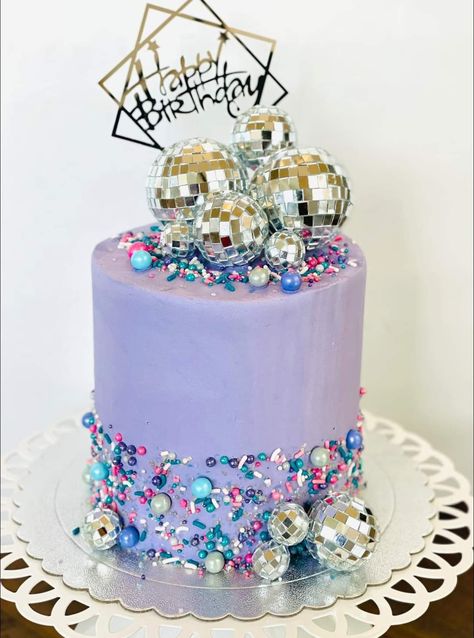 Disco Ball Birthday Cake Ideas, Space Disco Birthday Party, Bejeweled Birthday Cake, Purple Disco Ball Cake, Neon Disco Birthday Cake, Mirror Ball Birthday Cake, Girls Disco Party Ideas, Simple Taylor Swift Birthday Cake, Pink Disco Cake Ideas