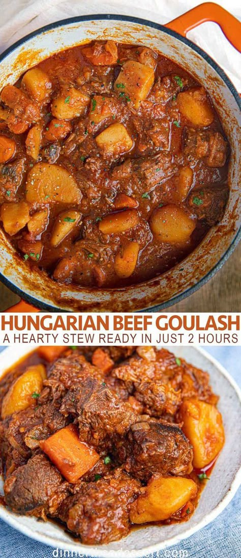 Romanian Goulash, Hungarian Beef Goulash, Hungarian Beef Stew, Polish Foods, Hungarian Goulash, Hearty Stew, Beef Goulash, Hearty Beef Stew, Potatoes And Carrots