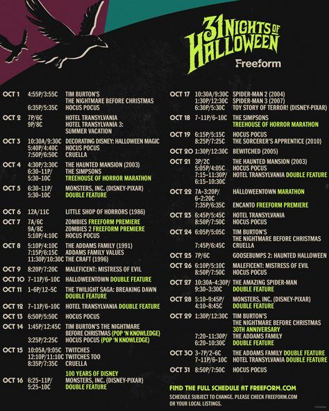 Disney Channel Halloween, 31 Nights Of Halloween, Addams Family Values, Tim Burton Corpse Bride, Halloween Episodes, The Sorcerer's Apprentice, Movie Schedule, Hotel Transylvania, Halloween Magic